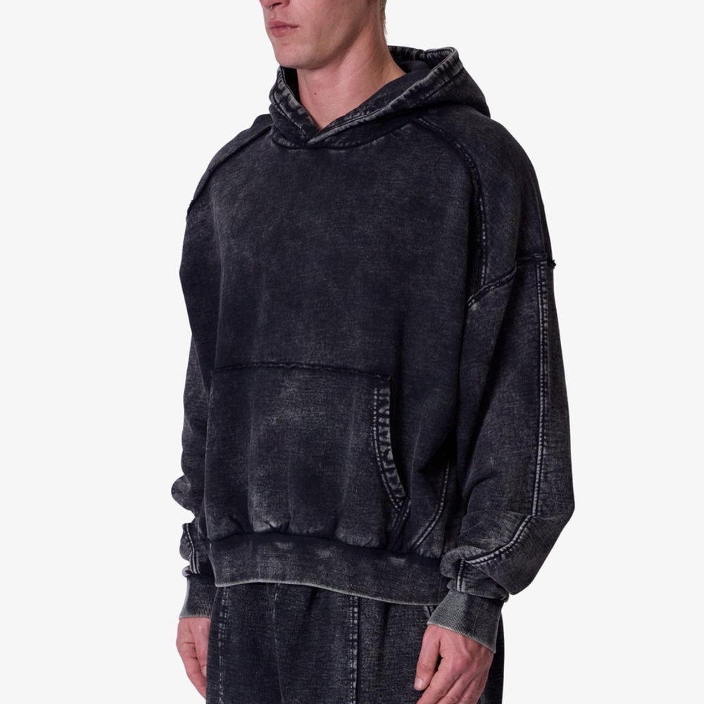 MNML - FRAYED SEAM ACID WASH HOODIE - Picture 2 of 5